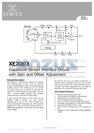 XE2003S datasheet - Capacitive sensor interface circuit with gain and offset adjustment