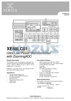 XE88LC04ME027 datasheet - Ultra low-power microcontroller with zoomingADC