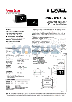 DMS-20PC-1-LM-F datasheet - Self-powered,3 digit, LED AC line voltage  monitor