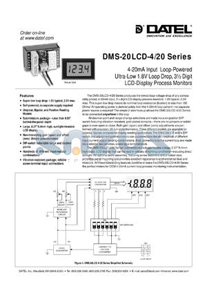 DMS-20LCD-4/20P datasheet - 4-20mA input loop-powered ultra-low 1.8V loop drop, 3 1/2 digit LCD-display process monitor