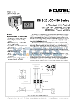 DMS-20LCD-4/20B datasheet - 4-20mA input loop-powered ultra-low 1.8V loop drop, 3 1/2 digit LCD-display process monitor