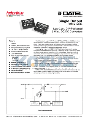 UWR-5/500-D48 datasheet - 5V  3W, single output DC/DC converter