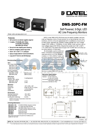 DMS-20PC-3-FM datasheet - Self-powered, 3-digit,LED  AC line frequency monitor