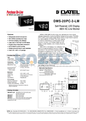DMS-20PC-3-LM datasheet - Self-powered, LED display 480V  AC line monitor