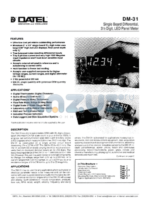 DM-31-1 datasheet - Single board differential, 3 1/2 digit, LED panel meter