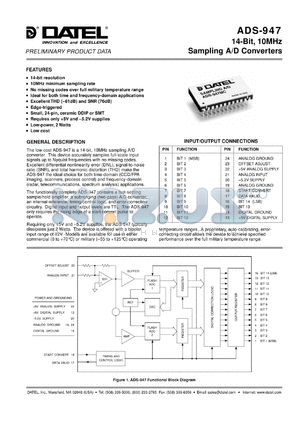 ADS-B947 datasheet - 14-Bit, 10MHz, sampling  A/D converter