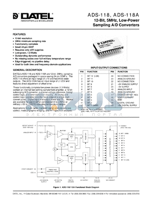 ADS-B118 datasheet - 12-Bit, 5MHz, low-power sampling  A/D converter