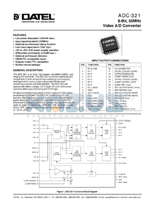 ADC-321 datasheet - 8-Bit, 50 MHz, video  A/D converter