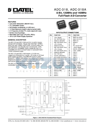 ADC-318 datasheet - 8-Bit, 120 MHz, full-flash A/D converter