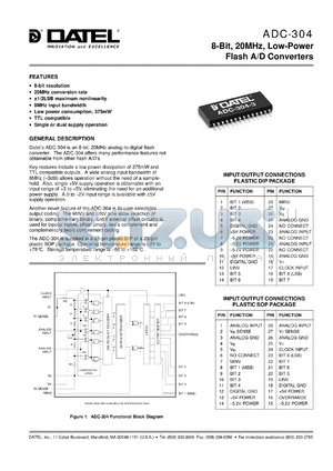 ADC-304 datasheet - 8-Bit, 20 MHz, low-power flash A/D converter