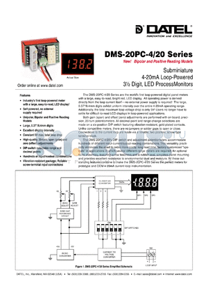 DMS-20PC-4/20P datasheet - Subminiature 4-20mA loop-powered 3 1/2 digit, LED processmonitor