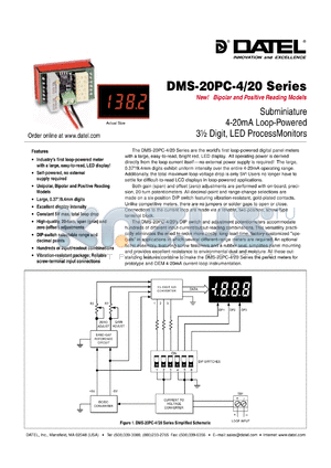 DMS-20PC-4/20B datasheet - Subminiature 4-20mA loop-powered 3 1/2 digit, LED processmonitor