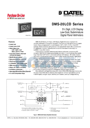 DMS-20BZL4 datasheet - 200V  3 1/2 digit, LCD display low-cost, subminiature digital panel voltmeter