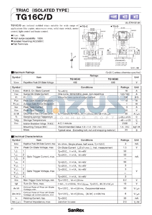 TG16D40 datasheet - 400V triac (isolated type)