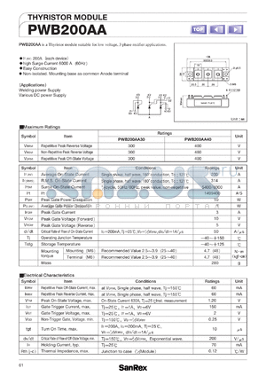 PWB200A30 datasheet - 300V Thyristor module (non-isolated type)