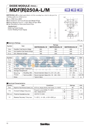 MDR250A20-L/M datasheet - 200V diode module