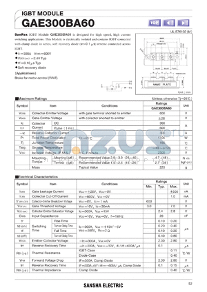 GAE300BA60 datasheet - 600V IGBT module