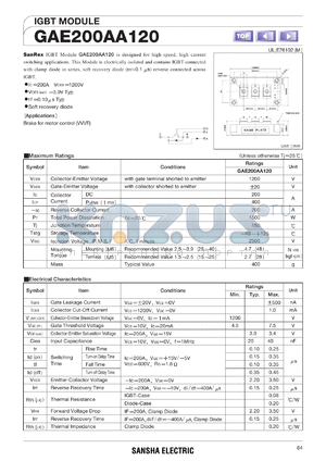 GAE200AA120 datasheet - 1200V IGBT module