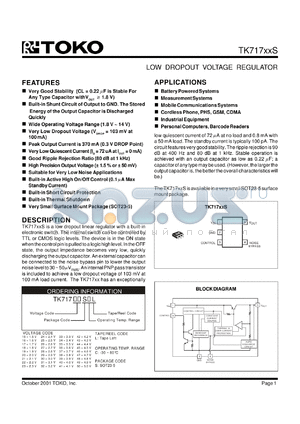 TK71750SCL datasheet - 5V Low dropout voltage regulator