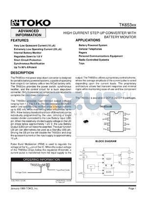 TK65333MTL datasheet - 3.3V  high current step-up converter with battery monitor