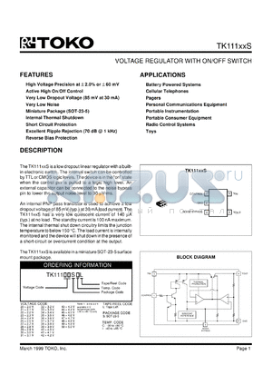 TK11126SCL datasheet - 2.6V  Voltage regulator with on/off switch