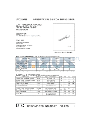 UTC2SA733 datasheet - Low frequency  amplifier PNP epitaxial silicon transistor