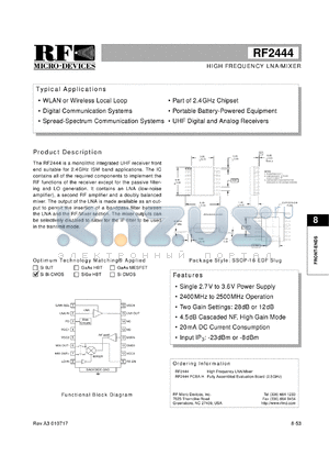 RF2444PCBA-H datasheet - High frequency LNA/mixer