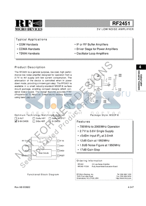 RF2451PCBA datasheet - 3V low noise amplifier