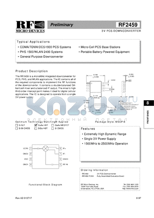 RF2459PCBA datasheet - 3V PCS downconverter