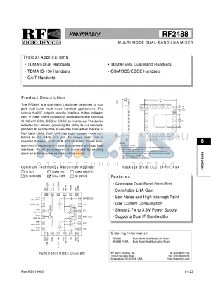 RF2488PCBA datasheet - Multi-mode dual-band LNA mixer