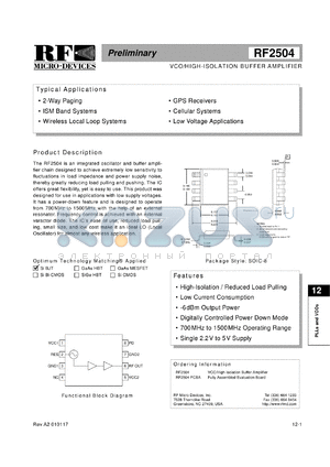 RF2504PCBA datasheet - VCO/high-isolation buffer amplifier