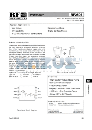 RF2506PCBA datasheet - VHF/UHF VCO/high-isolation buffer amplifier