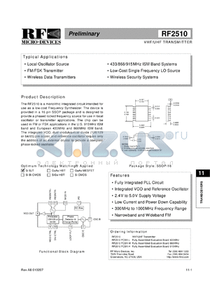 RF2510PCBA-L datasheet - VHF/UHF transmitter