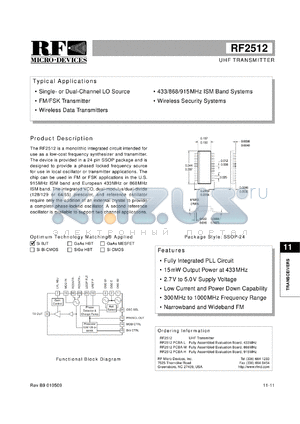 RF2512PCBA-H datasheet - UHF transmitter