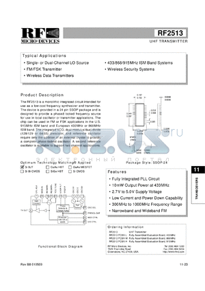 RF2513PCBA-L datasheet - UHF transmitter