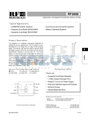 RF2608PCBA datasheet - CDMA/FM upconverter/BPSK modulator