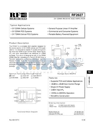RF2627PCBA datasheet - 3V CDMA receive AGC amplifier