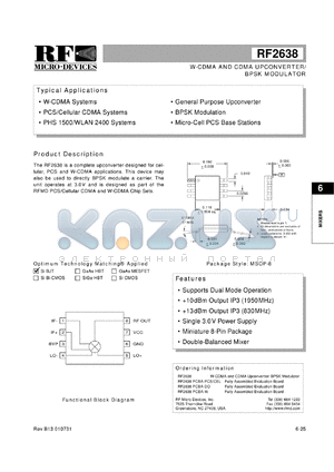 RF2638PCBA-W datasheet - W-CDMA and CDMA upconverter/BPSK modulator