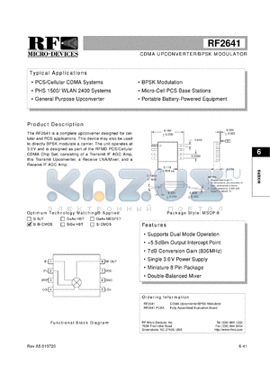 RF2641PCBA datasheet - CDMA upconverter/BPSK modulator