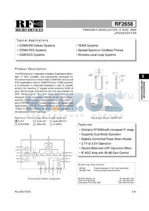 RF2658PCBA datasheet - Transmit modulator, IF AGC and upconverter