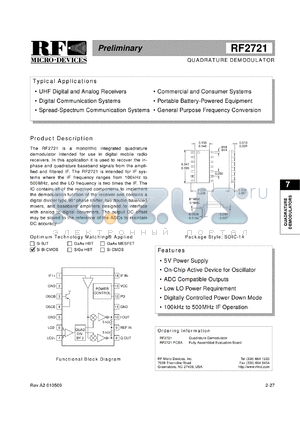 RF2721PCBA datasheet - Quadrature demodulator