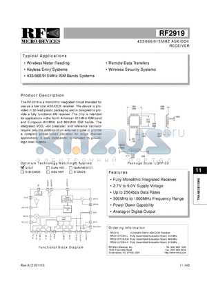 RF2919PCBA-H datasheet - 915MHz ASK/OOK receiver