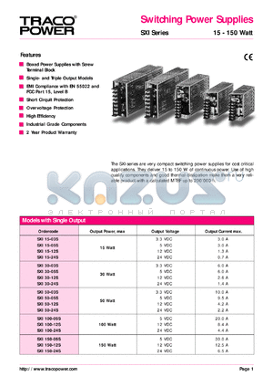 SXI50-0533T datasheet - 50 Watt,  output voltage 5V (6A) switching power supplie