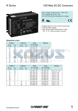 BK1001-7R datasheet - 150 Watt, input voltage range:14-70V output voltage 5.1V (25A) DC/DC converter