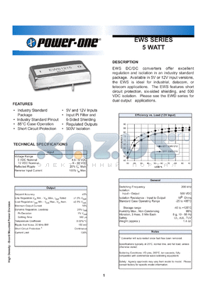 EWS0505 datasheet - 5 Watt, input voltage range:4.5-9V, output voltage 5V,(1A)  DC/DC converter