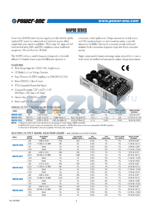 MAP80-4010 datasheet - Input voltage range:110-220V, multiple output voltage , power supplier