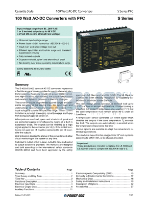 LS4001-9 datasheet - 100 Watt, input voltage: 85-264V,  output voltage 5.1V (16A), AC/DC converter with PFC