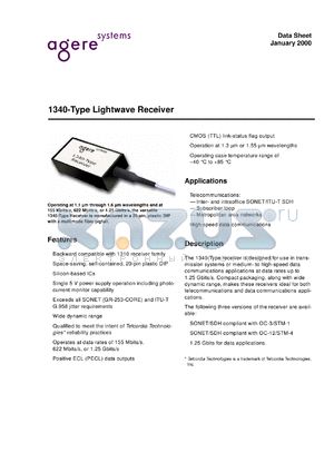 1340TAPC datasheet - 1340-type lightwave receiver. OC-3/STM-1 receiver versions. Connector ST.