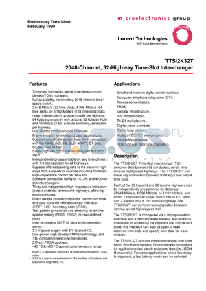 TTS12K32T3BAL datasheet - 2048-channel, 32-highway time-slot interchanger.