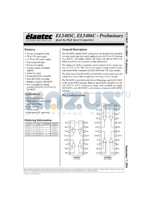 EL5486CS datasheet - Quad 4ns high-speed comparator